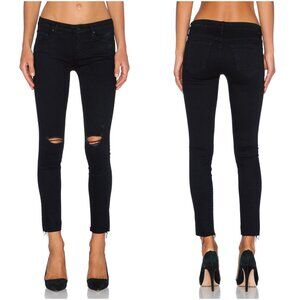 NWT Mother The Looker Ankle Fray Guilty As Sin Distressed Black Skinny Jeans 24